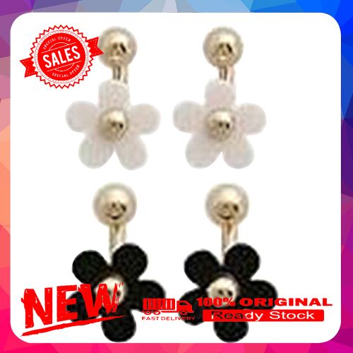 Two Pairs Women Daisy Golden Ball Petal Rear Wear Double Side Ear Stud Earrings