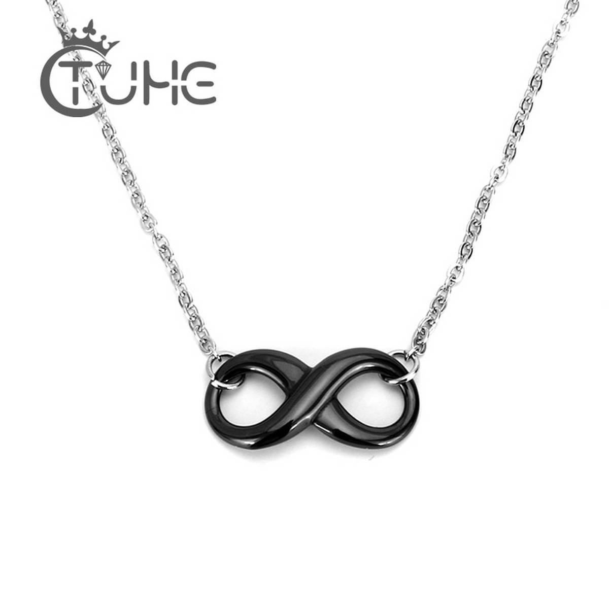 Simple Ceramic Infinity Necklace For Women 42cm Silver Chain Men Pendant Necklace Black White Innocuous Ceramic Necklace Jewelry
