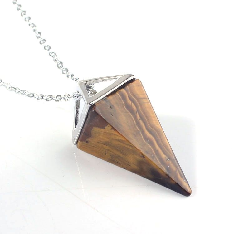 Natural Gem Stone Pendulum Necklace Reiki Crystal Quartz Healing Stone Dowsing Pyramid Pendant Necklace Women Men Chakra Jewelry