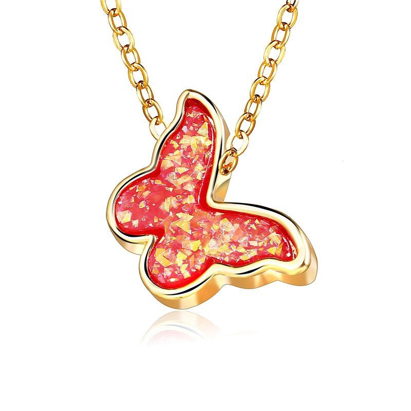 Modyle 2020 New Gold Color Acrylic Butterfly Pendant Necklace for Women Party Statement Necklace Korean Fashion Jewelry Gifts