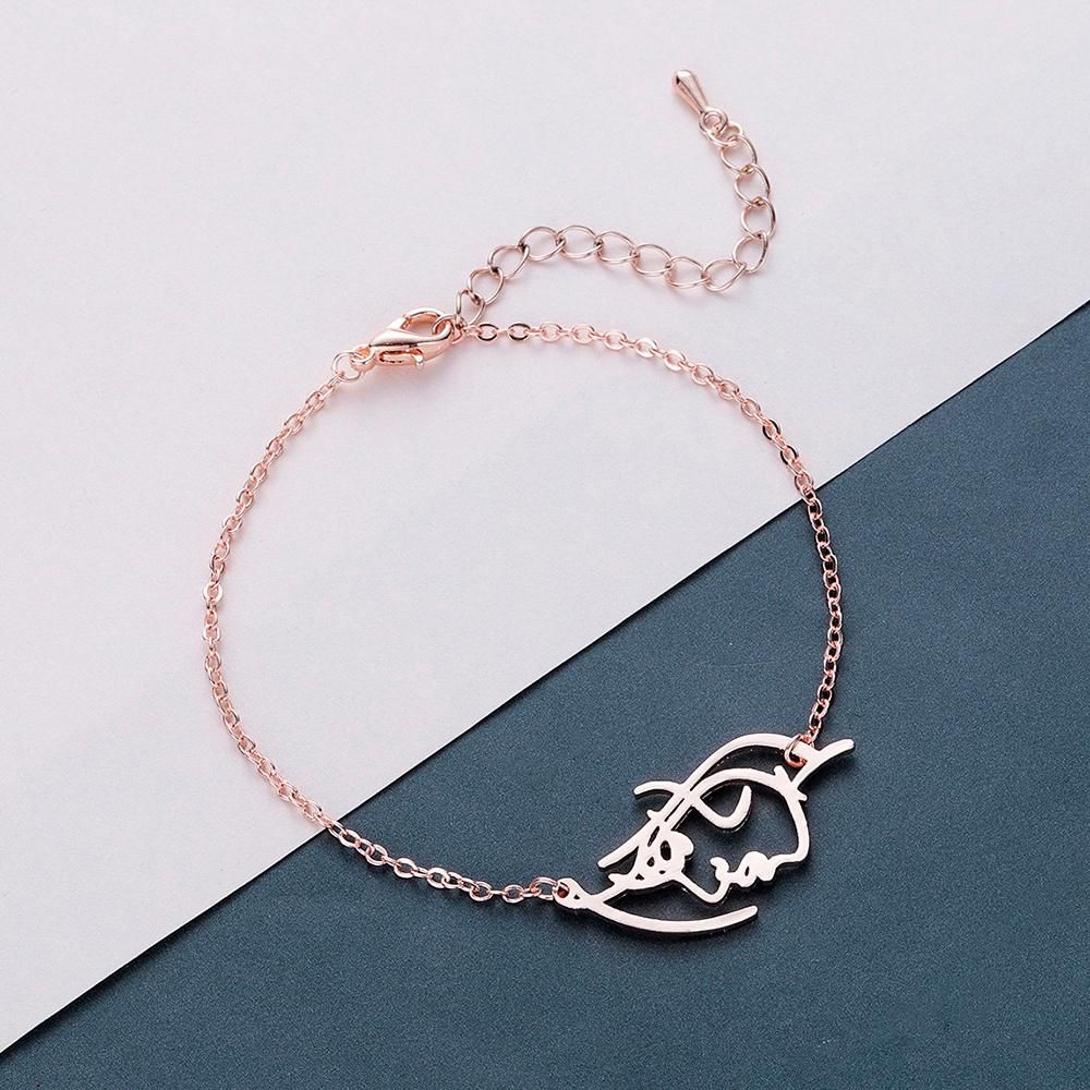 Todorova Geometric Girl Face Bracelets Women Accessories Stainless Steel Jewelry Cute Hollow Face Bracelets Lovers Gift