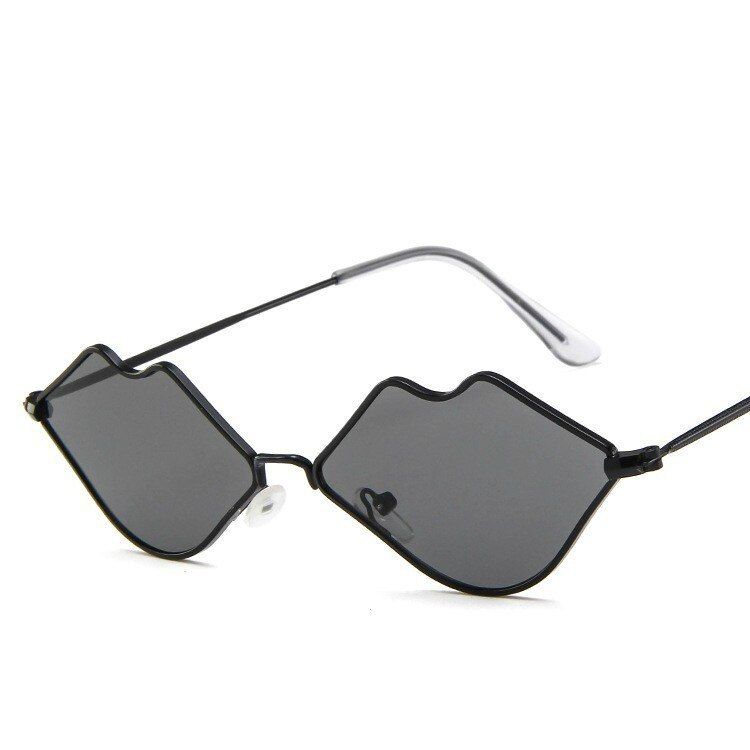 black-gray90S Hippie Small Lips Shape Sunglass Women Vintage Mouth Brand Designer Metal Sun Glasses Red heart Shades UV400 Red Black