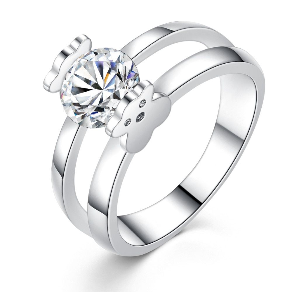 Fashion Charm Wedding Rings for Women Silver Color Cute Bear Cubic Zircon Engagement party Female Ring Bear Jewelry oso Anillos