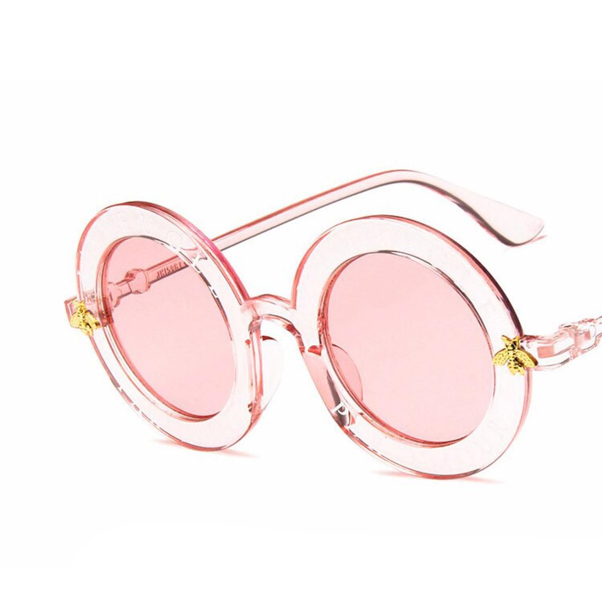 c2pinkSmall Bee Luxury Sunglasses Women/Men Brand Designer Glasses Lady Round Sun Glasses Hip Hop Style Oculos De Sol Gafas