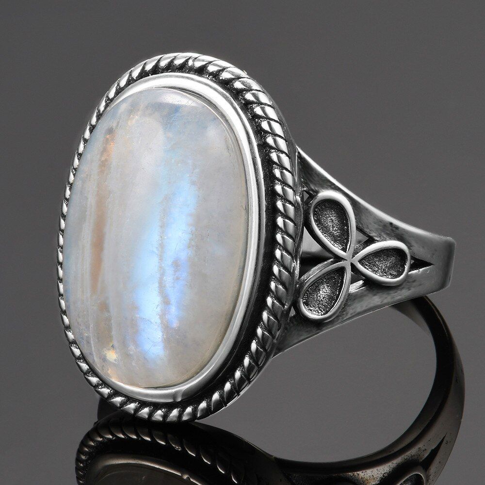 Vintage Ring Blue Sandstone Rings for Women's S925 Sterling Silver Jewelry Rings With 11x17MM Big Oval Gemstone Gifts Wholesale