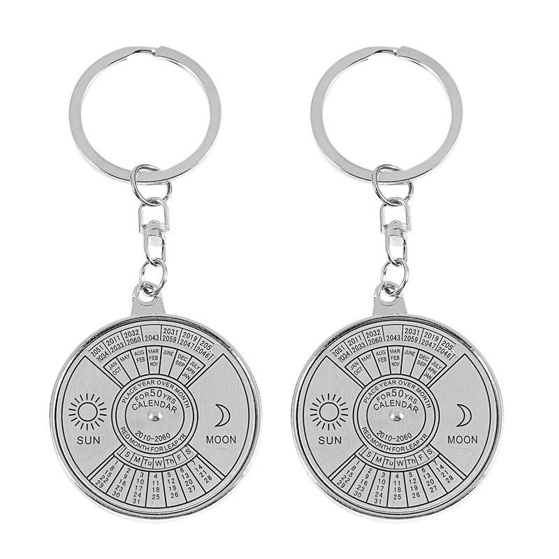 2X Perpetual Calendar Keyring Keychain Unique Metal Key Chain Ring 50 Years Hot