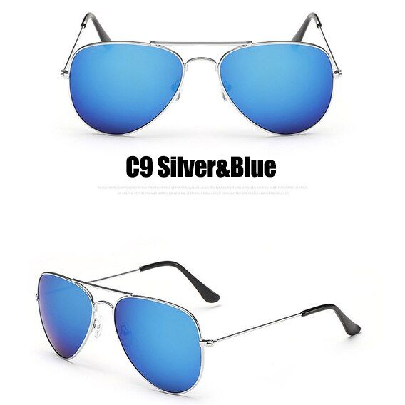 C9 Silver BlueRBRARE Metal Large Frame Sunglasses Women/Men Brand Designer Sun Glasses Vintage Reflective Outdoor Driving Gafas De Sol Mujer