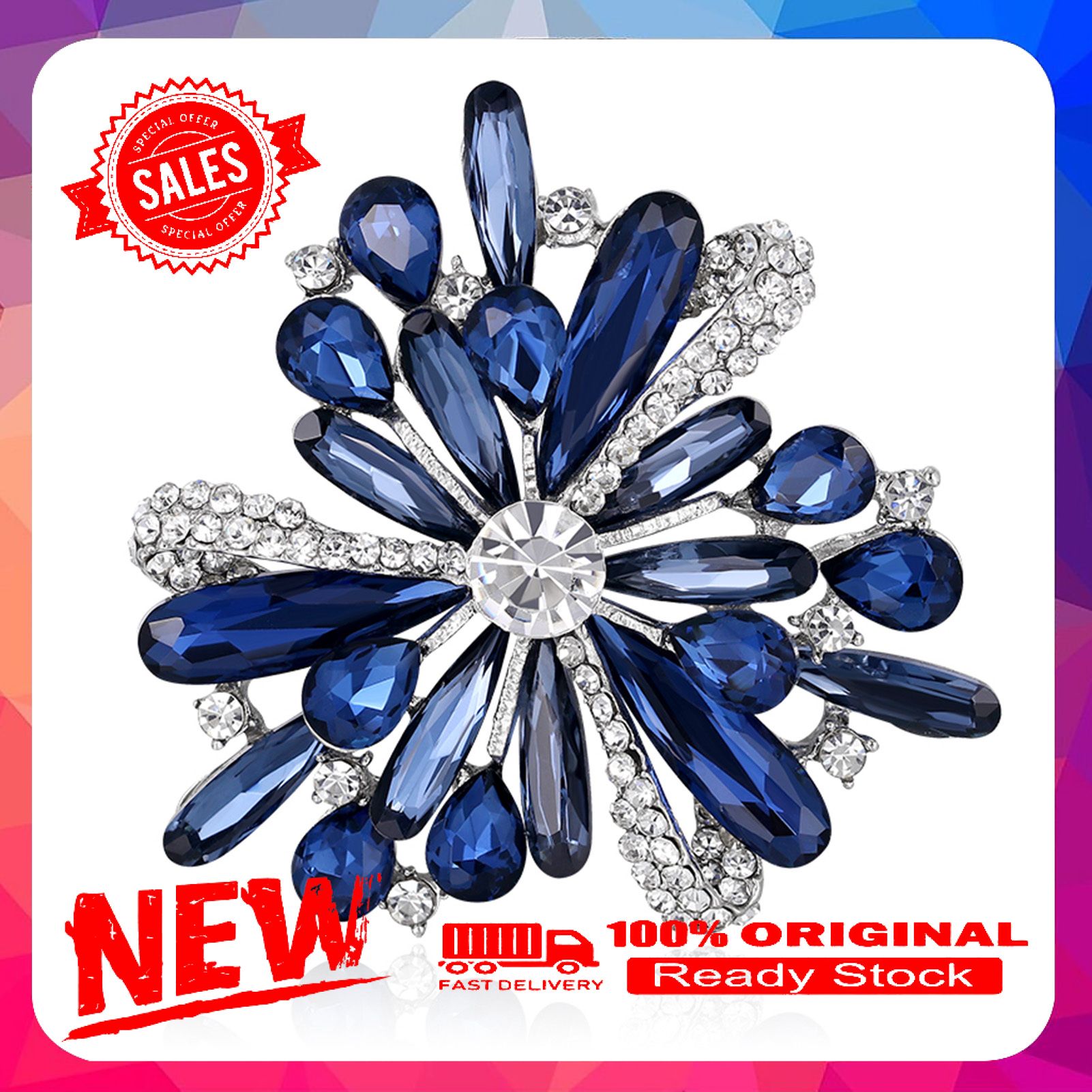 Brooch Fashionable Dress-up Colored Flower Rhinestone Inlaid Badges Pin for Celebration