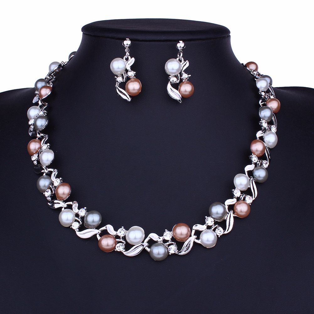 2pcs/set Women Fashion Imitation Pearl Necklace Earring Jewelry Set
