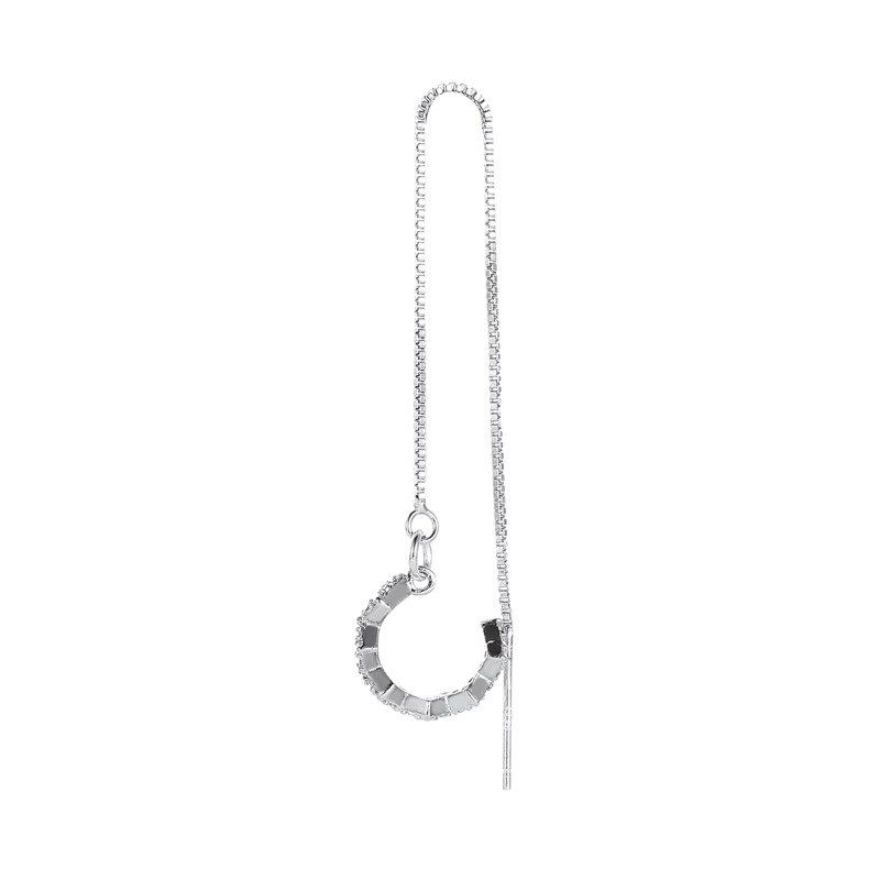 Shiny Rhinestone Stud Earrings For Women Long Tassel Chain Ear Stud Wave Shaped Earrings Silver Color Hip Hop Girls Jewelry