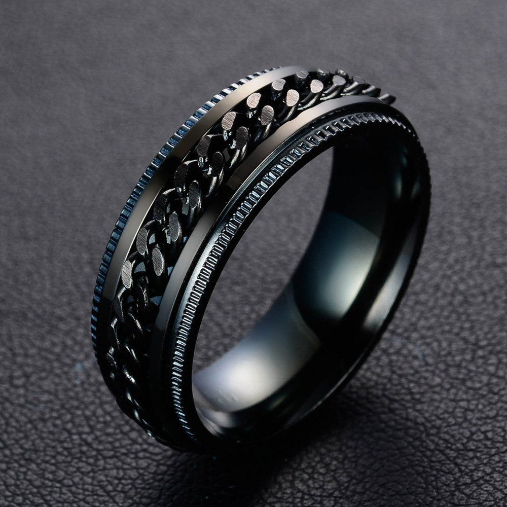 Chimes Tough Dude Black Chain Stainless Steel Ring for Men and Boys