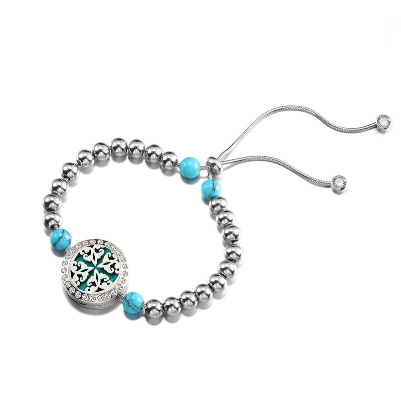 Ubelieve Round Essential Oil Diffuser Bangles Charm Bracelet Women Stainless Steel Link Chain Beads Bracelet For Women Men