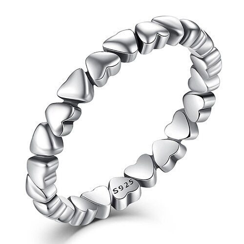 ELESHE  925 Sterling Silver Stackable Heart Ring with Crystal CZ Finger Rings for Women Wedding Anniversary Jewelry Gift