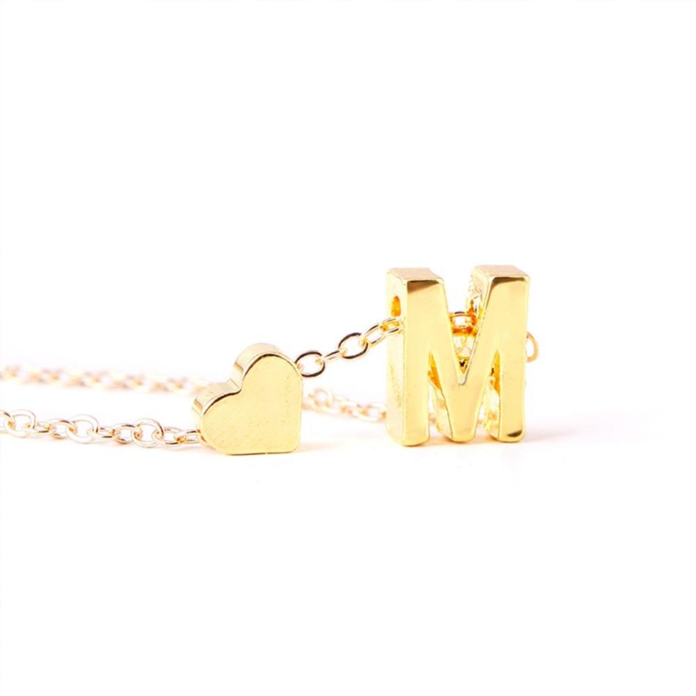 New Fasion A-Z 26 Letters with Love Heart Pendants Choker Necklaces for Lovers Gift