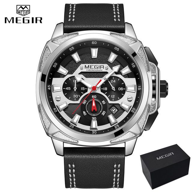 MEGIR watch men's luminous waterproof leather top brand watch sports watch quartz watch male clock, hour watch, luxury watch, new watch, authentic watch