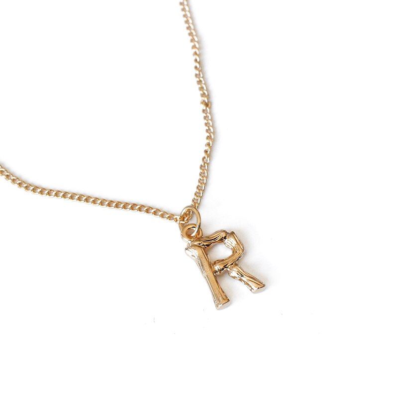 SRCOI Fashion Gold Color Metal Bamboo 26 Letter Drop Necklace Alphabet A-Z Minimalist Initial Pendant Necklace For Women Party