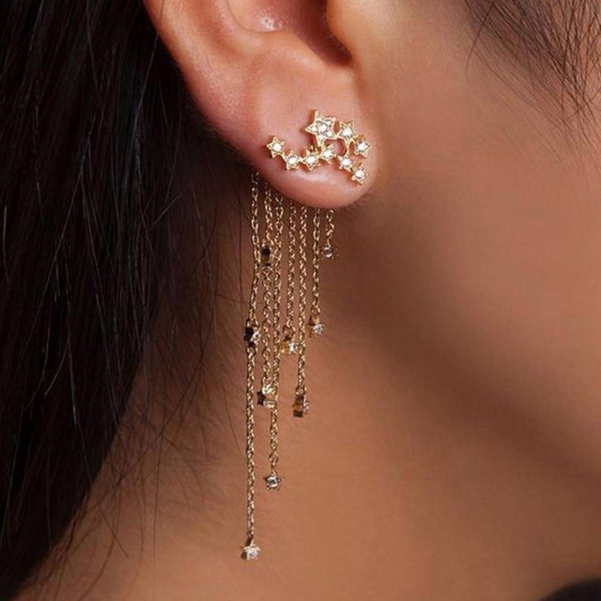 Fashion Star Dangle Ear Jacket Jewelry Cocktail Banquet Earrings