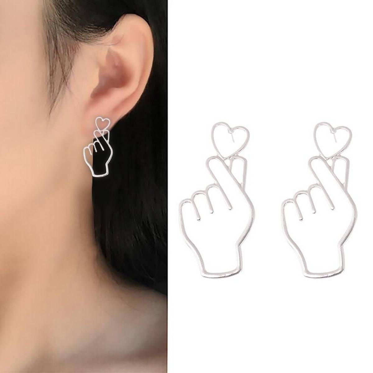 1 Pair Finger Heart Alloy Hollowed Out Love Ear Studs Jewelry