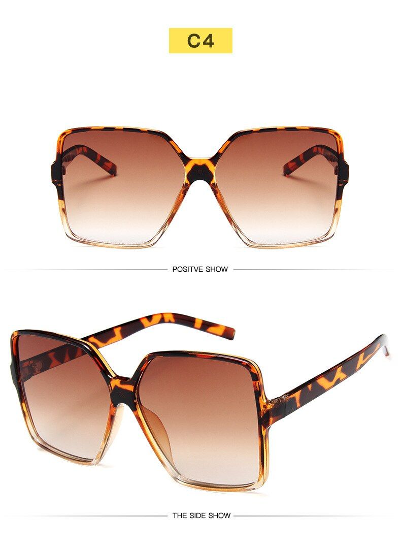 C4Leopard Clear TeaVintage Oversize Square Sunglasses Women Luxury Brand Big Frame Sun Glasses Female Shades Black Gafas De Sol Mujer UV400