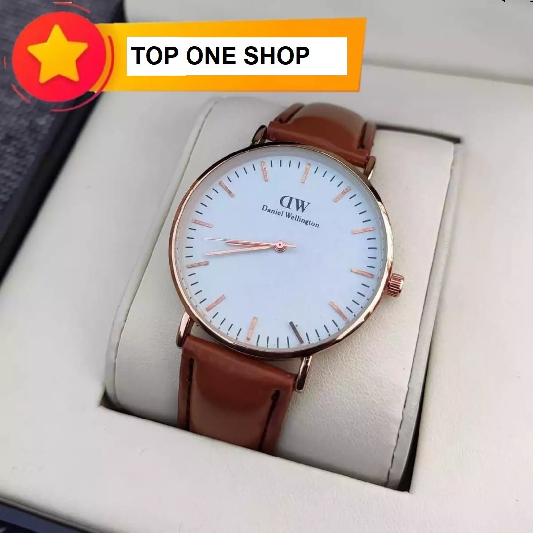FCB Stylish Leather Casual Watch For Mens Quartz Wrist Watch Golden