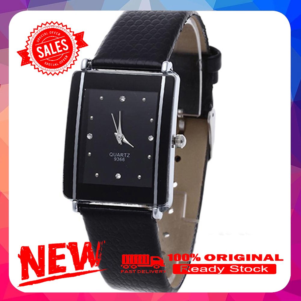 Vist Fox Women's Men's Sport Rhinestone Rectangle Dial Faux Leather Band Quartz Wrist Watch