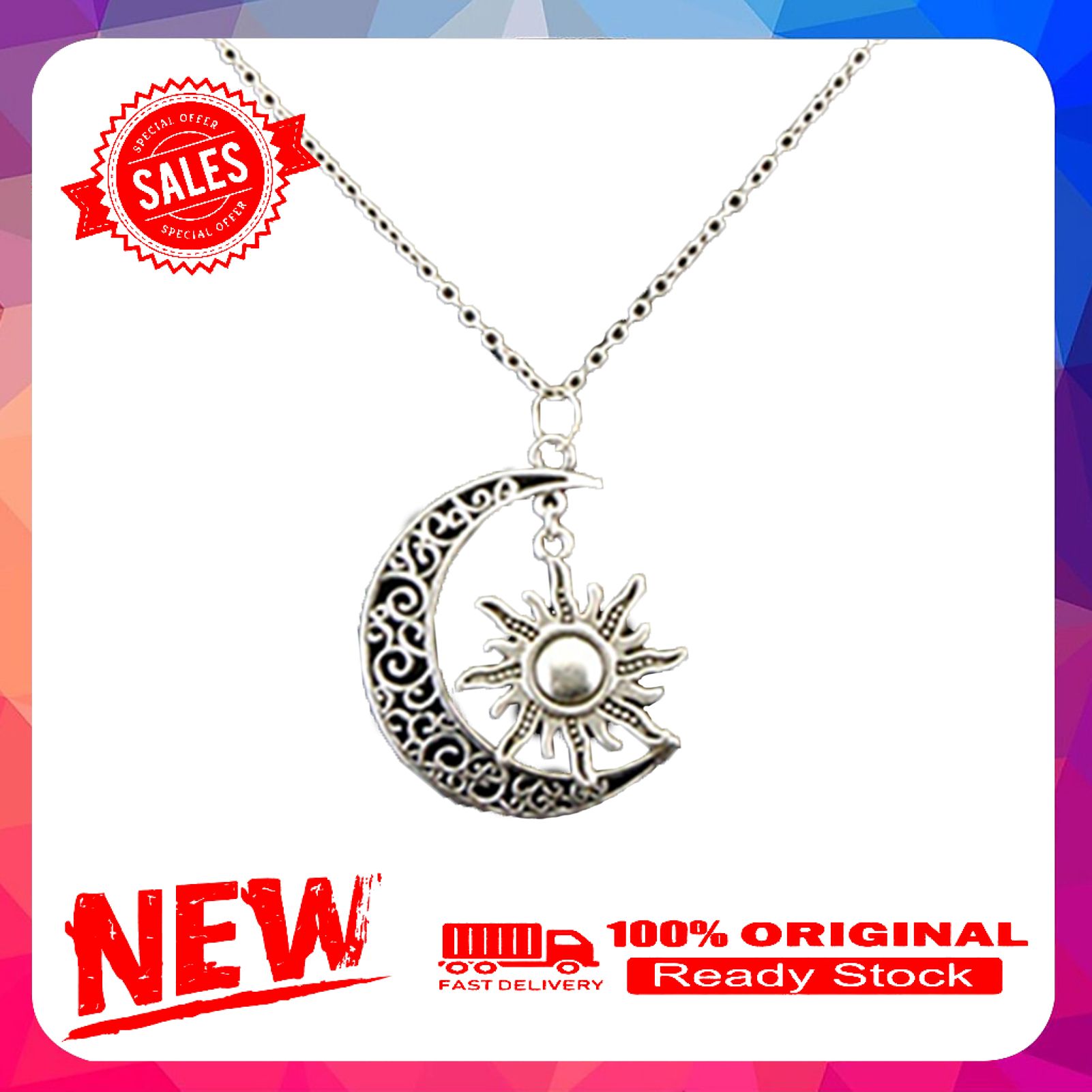 Necklace Moon Sun Shape Vintage Style Alloy Unisex Fashion Chain Necklace for Gifts