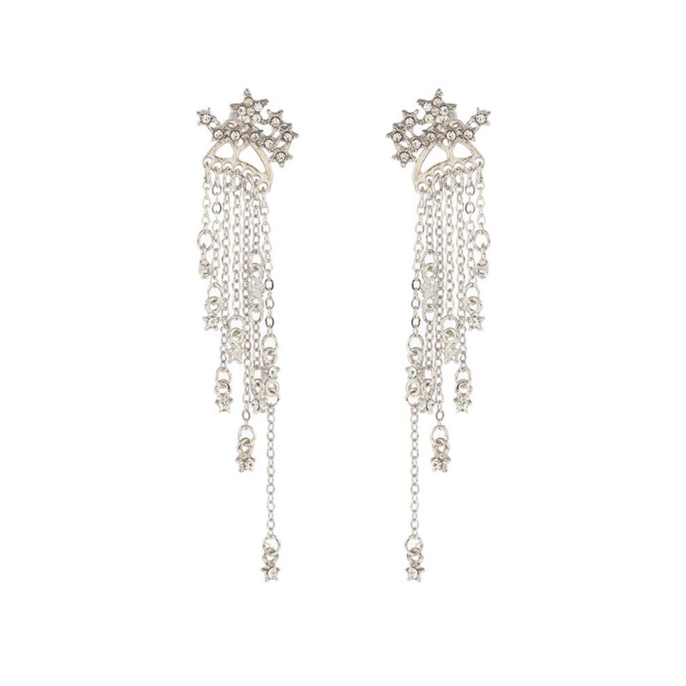 Earrings Women Shooting Star Rhinestone Long Tassels Drop Hook Dangle Earrings
