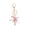 Elegant Women Ribbon Bowknot Imitation Pearl Enamel Umbrella Key Ring Keychain