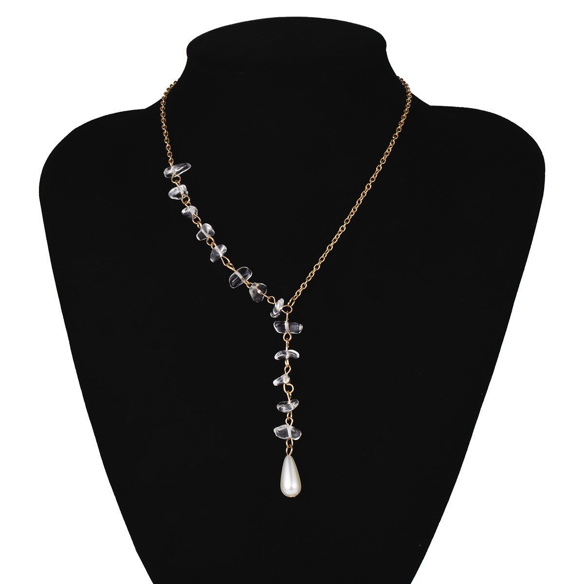 IngeSight.Z Korean Natural Opal Stone Choker Necklace Collar Statement Imitation Pearl Pendant Long Chain Necklace Women Jewelry