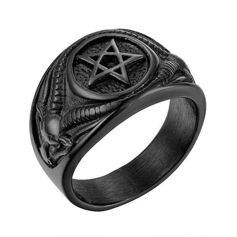 Valily Stainless Steel Pentagram Rings Satan Baphomet Goat Devil Demon Ring Vintage Jewelry for Man women Wholesale Jewelry
