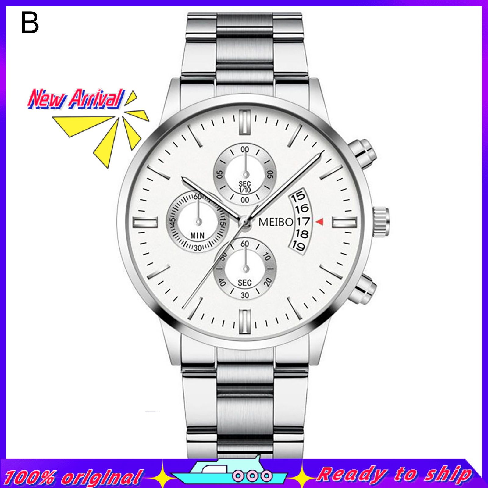 Classic Luxury Business Men  Three-Eye Calendar Round Dial Quartz Wrist Watch