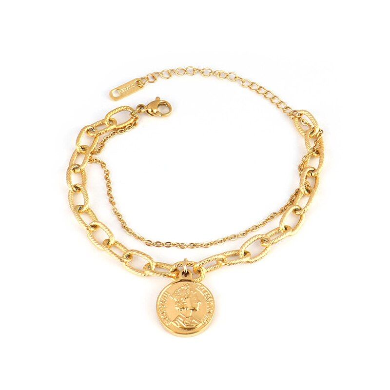 Double Layer Bracelet Stainless Steel Bracelet Bracelets For Women Bracelet Chain Charm Bracelet Coin Pendant Bracelet Jewelry