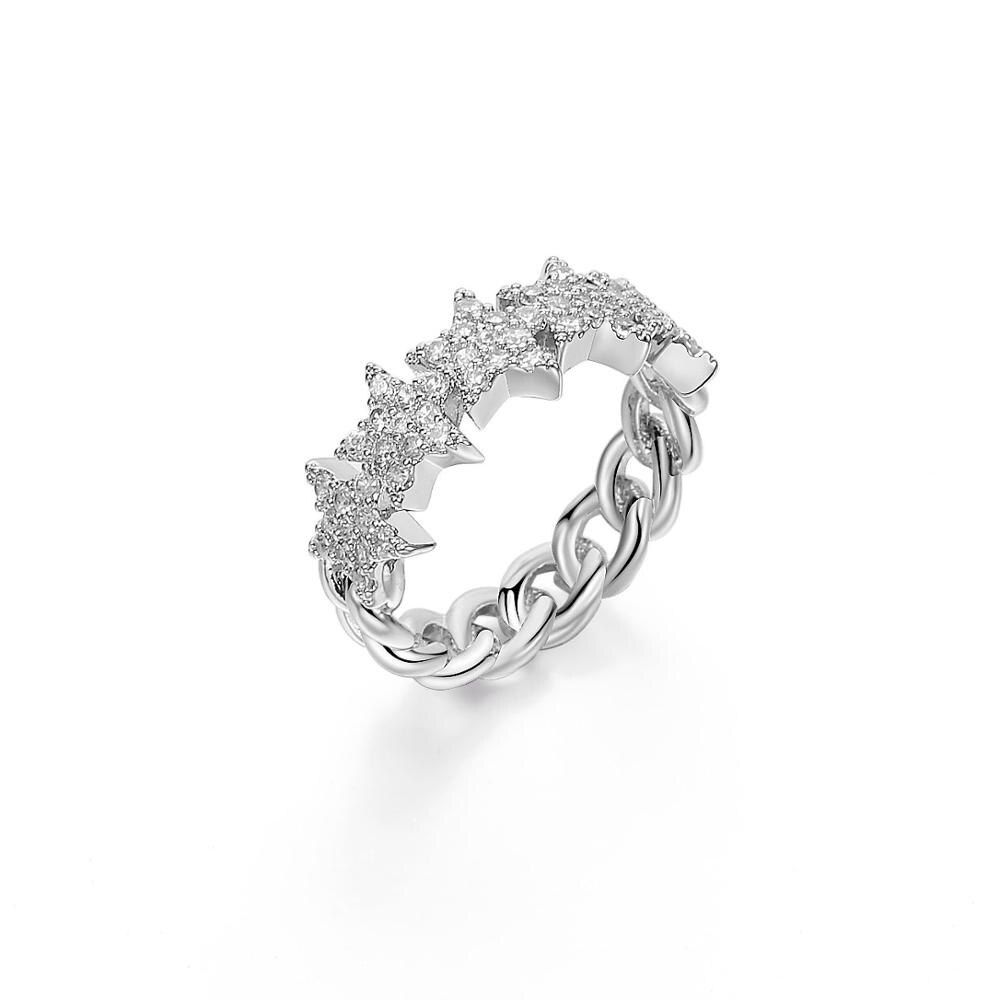 Silver Color Engagement Rings for Women Gift Cuban Link Chain CZ Zircon Star Wedding Ring Luxury Female Jewelry Accessory 2020