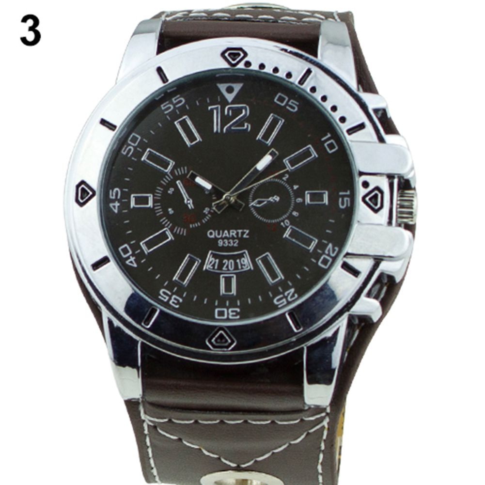 Colorful Men Fashion Oversized Dial Sport Quartz Steel Leather Band Wrist Watch