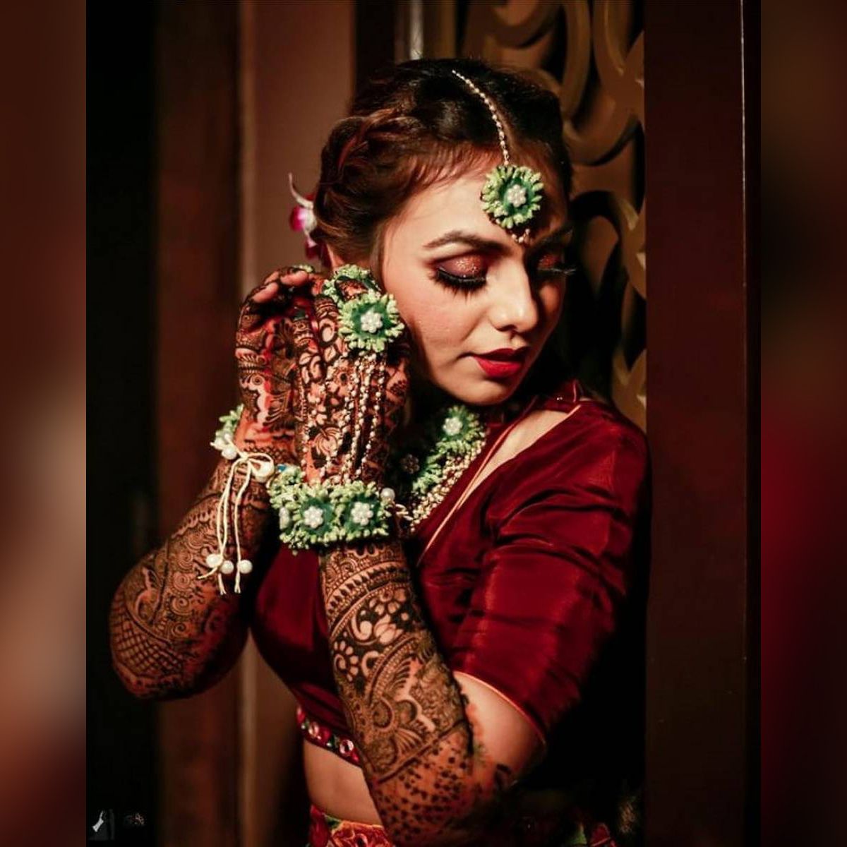 Designer. Artificial Flower Jewellery Earrings,2 pcs Bracelets adjust Finger ring,Chokar & tikli Bridal/Holud/Boishakh Fashion For Women