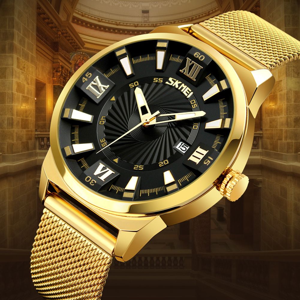 Fashion Men's Round Dial Alloy Mesh Net Strap Quartz Analog Wrist Watch Decor