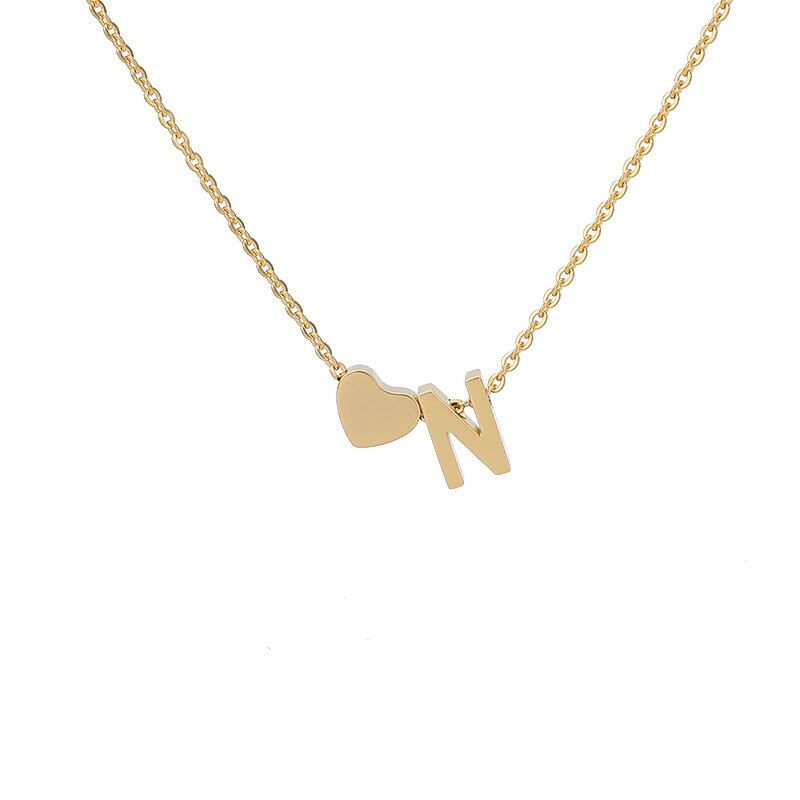 Stainless Steel Gold Silver Color Heart Initial Necklace For Women Girls A-Z Letter Necklace choker Pendant Jewelry bff Collares