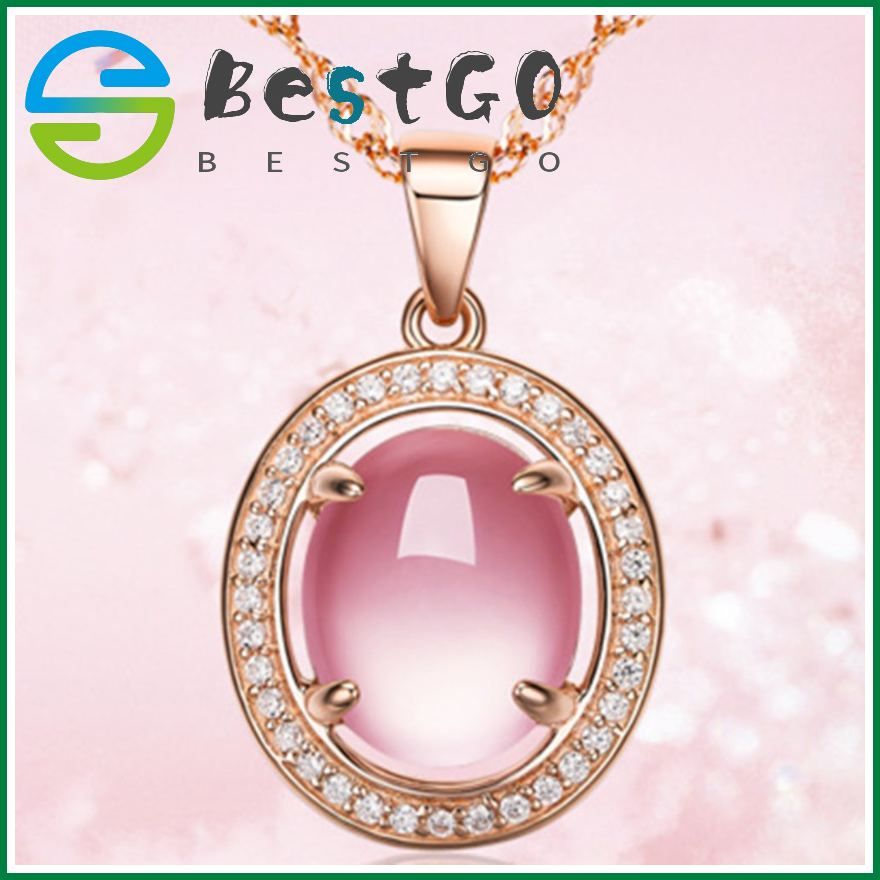 Korean Rose Gold Plated Micro-Inlaid Pink Crystal Hibiscus Stone Pendant Fashion Pink Crystal Collarbone Chain Jewelry
