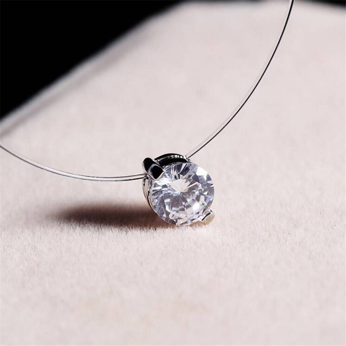 Fashion Silver Color Dazzling Zircon Pendants Necklace Transparent Invisible Fishing Line Clavicle Chain Choker Necklace Jewelry