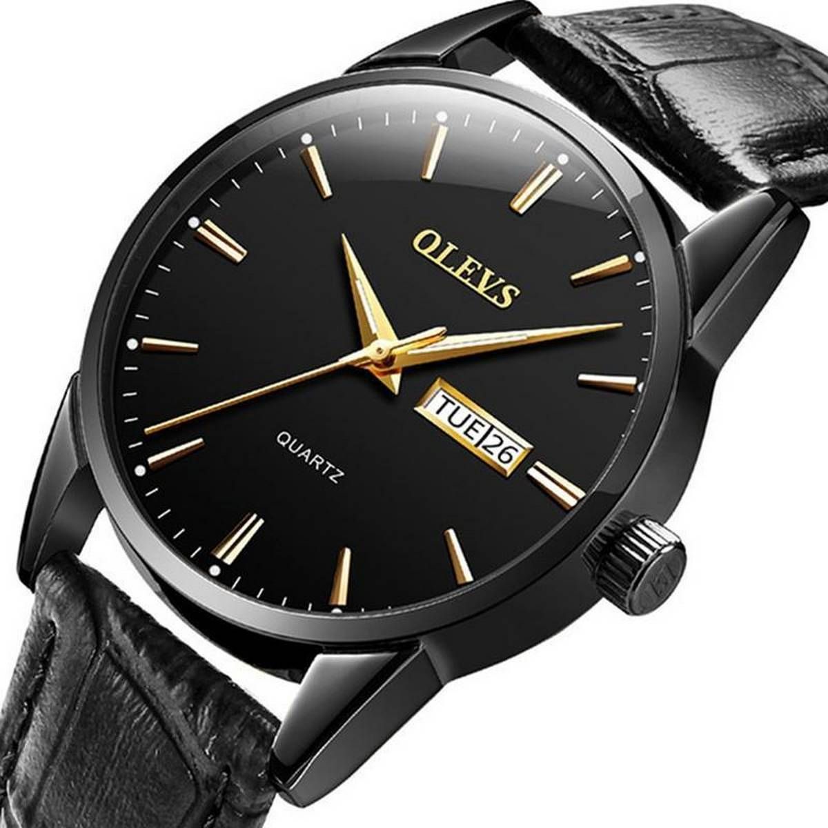 OIMG Olevs Luxury Waterproof Wristwatch Double Calendar Luminous Quartz Watch For Men 8776