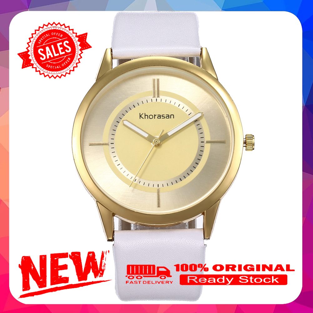 No Number Analog Round Dial Minimalism Faux Leather Band Lady Quartz Wrist Watch