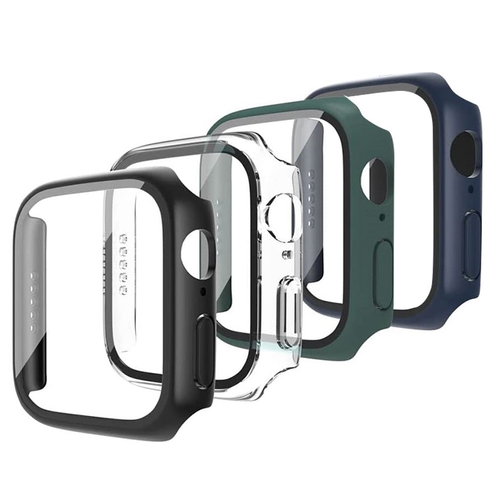 4 Pcs Tempered Glass Screen Protector Hard Shell Protective Case PC Protective Case for Apple Watch Series 7 (41Mm)