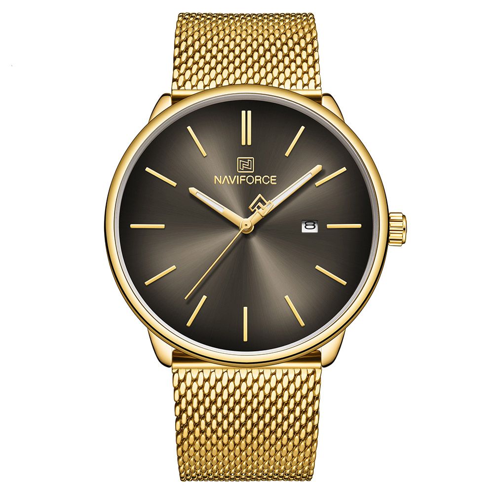 Naviforce Women Men Quartz Watch Date Waterproof Stainless Steel Mesh Band Couple Wristwatch