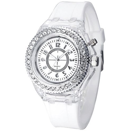 Men Women 7 Colors Changing Luminous Rhinestone Geneva Lovers Wrist Watch