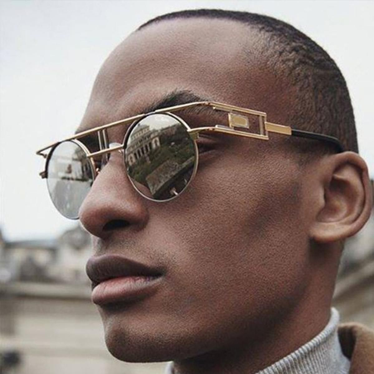 silver clearVintage Steampunk Sunglasses Men Women Brand Desinger Vintage Sunglass Male Round Sun Glasses 2021 Metal Eyewear Punk