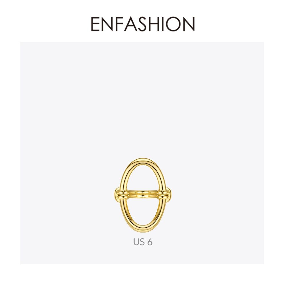 ENFASHION Oval Hollow Ring Gold Color Stainless Steel Curve Finger Rings For Women Fashion Jewelry Party Gifts Anillos R204038