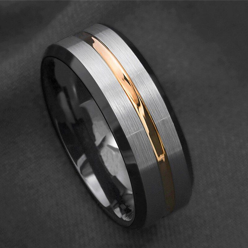 8mm Fashion Brushed Black Ring Simple Stripe Stainless Steel Ring Men Wedding Band