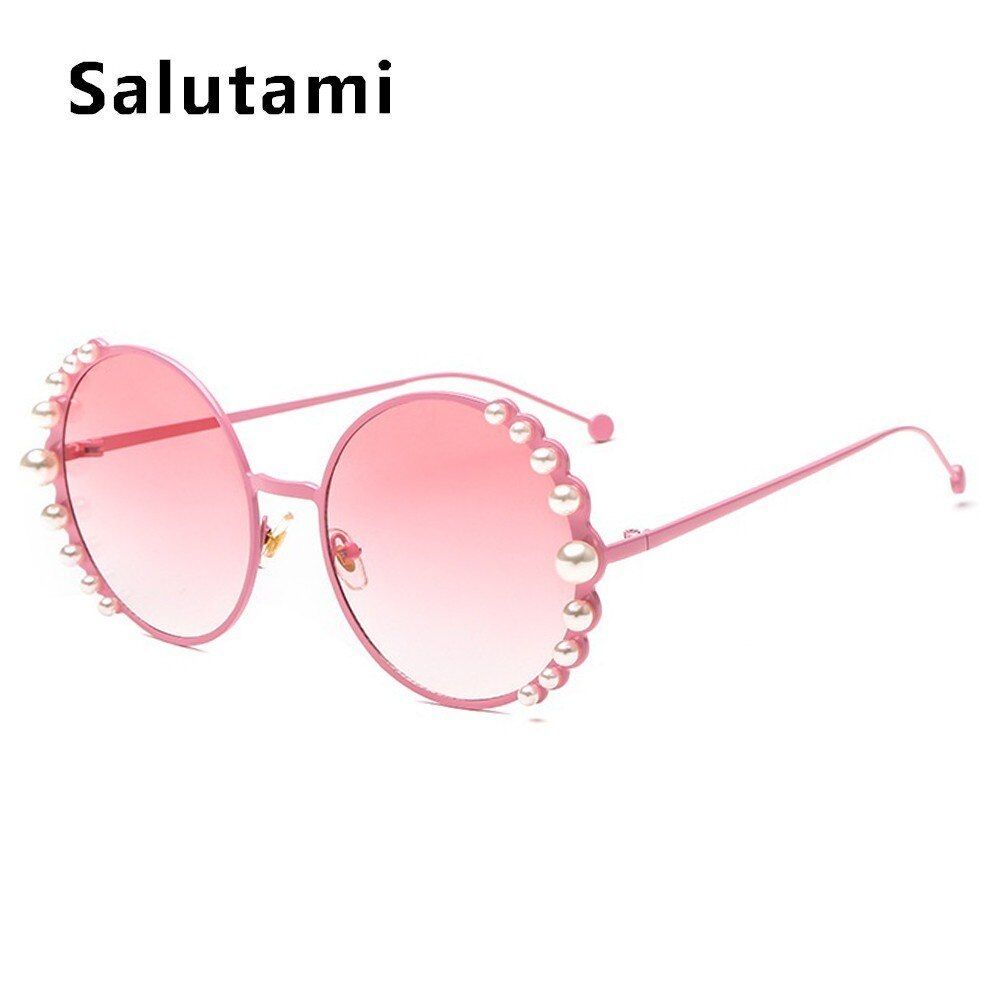 pink pinkWhite Pearl Round Sunglasses Women 2019 Luxury Brand Alloy Frame Vintage Sun Glasses Ladies Vintage Uv400 Goggle Shades
