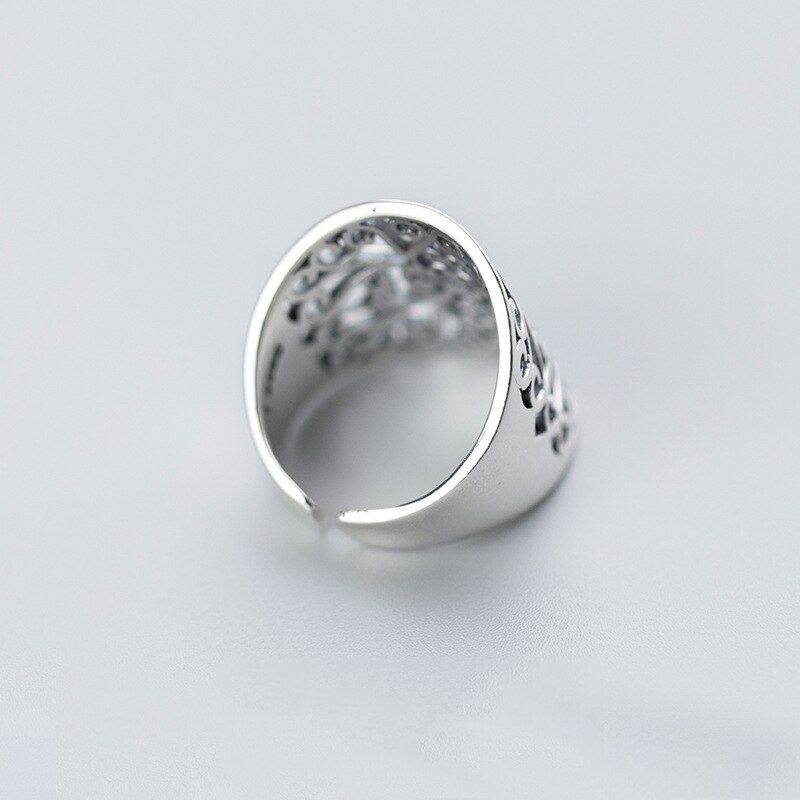 INZATT Vintage Geometric Flower Wide surface Ring  925 Sterling Silver For Women Wedding Engagement Jewelry Exquisite Gift
