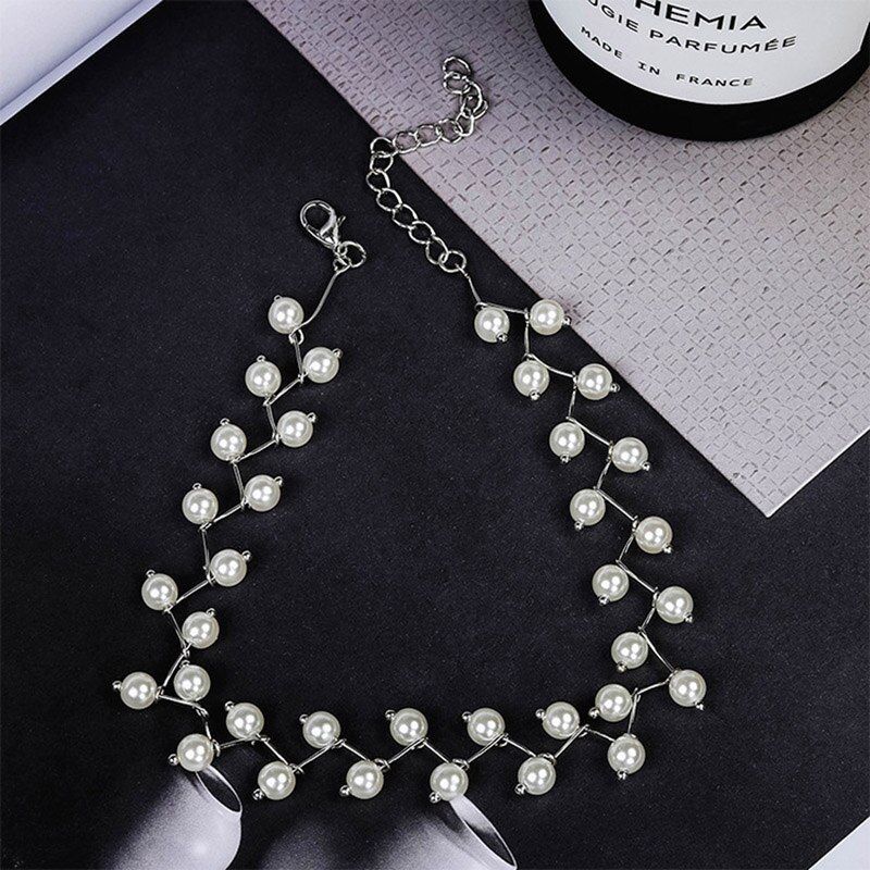 Trendy Elegance Choker Necklace Simulated Pearl Fairy Branch Collar Necklace Pearl White Beads Clavicle Necklace Women Jewelry